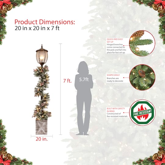 7ft. Lamp Post with Pre-Lit Decorated Garland